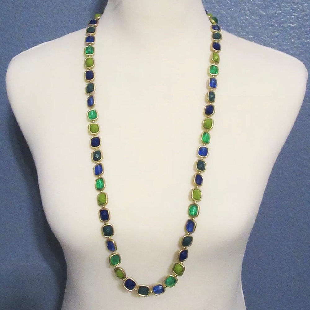 NWT Lia Sophia Necklace Shannon's Medley Gold tone w/ green & blue resin stones